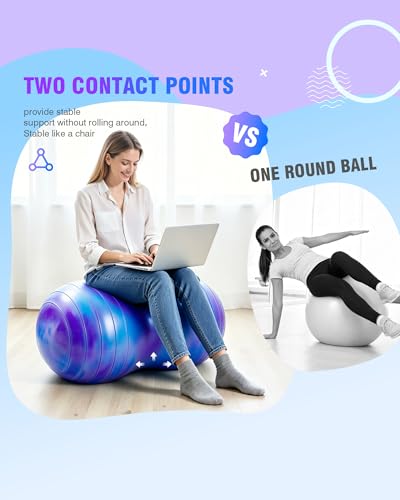 ZOOJOY Peanut Ball for Kids and Adults | 18/20Inch Anti-Burst Exercise Ball - color: Purple & Blue, size: 39 x 20 Inch