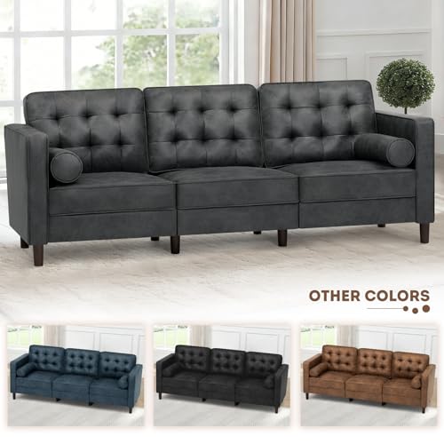 84 Inches Suede Leather Couch with Bolster Pillows, Grey - color: Grey, size: 84" Sofa