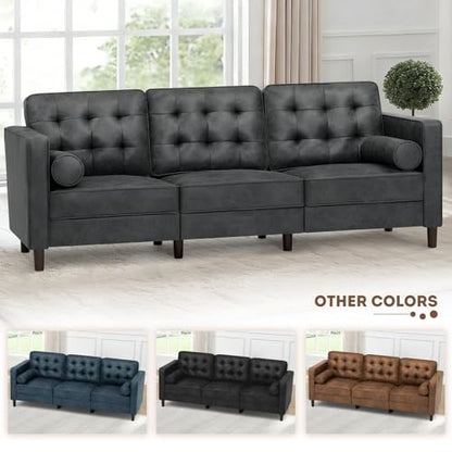 84 Inches Suede Leather Couch with Bolster Pillows, Grey - color: Grey, size: 84" Sofa