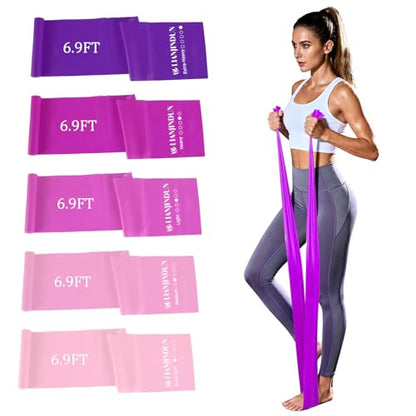 5-Piece Resistance Bands Set, 5.9 ft, Latex-Free for Exercise and Therapy - color: Gradient Pink Set, size: 6.9FT