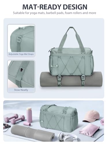 RHDZO Small Gym Bag for Women with Yoga Mat Holder and Wet Pocket, Green - color: Green
