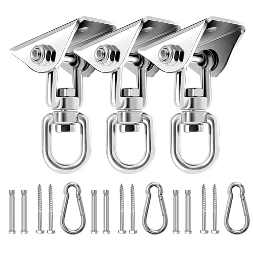 Heavy Duty Swing Hangers for Wooden Sets 1200 LB Capacity Hammock Hanger 360 Swivel Stainless Steel Swing Hardware Accessories for Porch Playground Yoga Heavy Bag Sliver | Pack of 3 - color: Sliver | Pack of 3