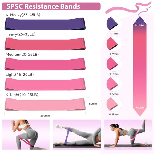 HASHMUST Pilates Ring Kit 12 PCS for Women, Home Workout Equipment with Magic Circle, Mini Exercise Ball, Resistance Bands, Massage Lacrosse, Yoga Strap, Full-Body Fitness Set for Toning & Gift - color: Pink