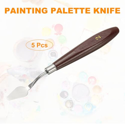 HARFINGTON 5pcs Palette Knife Painting Tool 1.1 x 0.59 Stainless Steel Art Spatula Pallet Knives Scrapers Tools with Beech Wood Handle for Acrylic Oil Canvas Mixing Spreading, Red/Silver - size: 1.1" x 0.59"