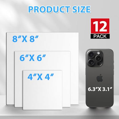 ESRICH Canvas Boards for Painting 12 Pack Canvas for Painting 4x4, 6x6, 8x8 Blank Canvases for Painting-Cotton Primed Painting Canvas Panels for Acrylic, Oil, Gouache & Tempera. - size: 12 Pack(4x4 6x6 8x8)