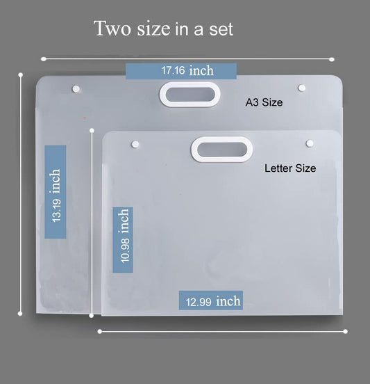 Sohynca 2pcs Plastic Art Portfolio Bag 17.32x13.22inch and 12.99x11inch Arts Storage Case for Diamond Painting, Drawing Container, Artworks Keepsakes Storage Case (White) - color: White