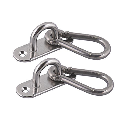 2-Pack M5 Ceiling & Wall Mount Hanging Hardware Fitting Set 304 Stainless Steel Heavy Duty Strip Pad Eye Hook Plate + Snap Hook for Yoga Hammock Swing Marine Boat Application - size: M5 Strip Pad
