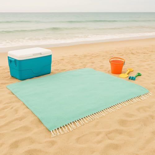 Open Road Goods Solid Color Mexican Yoga Blanket – Large Handwoven Throw for Yoga, Beach, Camping or Home – Soft and Durable Cotton Blend - color: Mint Blanket