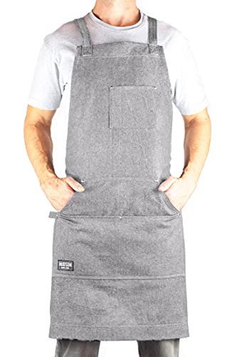 Hudson Durable Goods - Professional Grade Chef Apron for Kitchen, BBQ & Grill - color: Grey Denim
