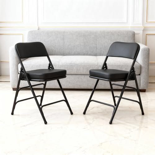 Padded Folding Chair Indoor Metal Foldable Chair Black- 2 Pack | Comfortable Thick Vinyl Cushion Seat Durable Elegant Upholstered Chair for Small Space Home, Office and Events - color: Black-4pcs