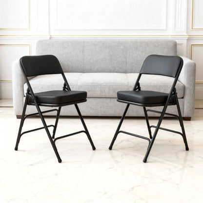Padded Folding Chair Indoor Metal Foldable Chair Black- 2 Pack | Comfortable Thick Vinyl Cushion Seat Durable Elegant Upholstered Chair for Small Space Home, Office and Events - color: Black-4pcs