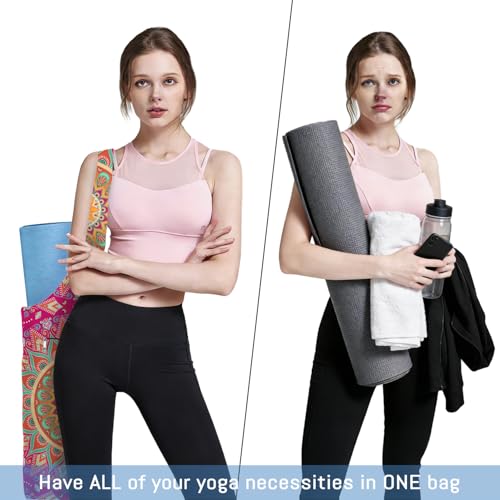 Mandala Yoga Mat Bag with Large Waterproof Zipper Pocket and Drawstring Pocket Long Tote Yoga Mat Carrier Holder Bags Fit Most Size Mats - color: Pink