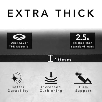 Large Workout Mat - 10mm Extra Thick Exercise Mat & Wide Yoga Mat, 72"x32" - color: Black - Engraved