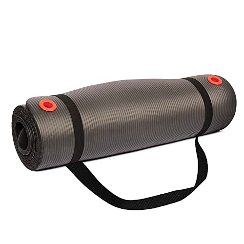 Body Sport 1/2 Inch Non-Slip Exercise Mat with Carry Strap for Men & Women - Thick Foam Surface for Yoga, Pilates, Fitness, and Aerobics - Home & Gym Workouts - color: Black, size: 72-Inch