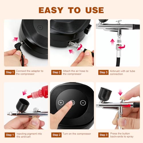 Airbrush Kit with Air Compressor,25-48 PSI Airbrush 3 Nozzles &Cleaning Set | High Pressure Air Brush Non-Clogging with 0.2/0.3/0.5mm Nozzle for Painting,Model,Nails,Cake Decorating,Makeup,Crafts