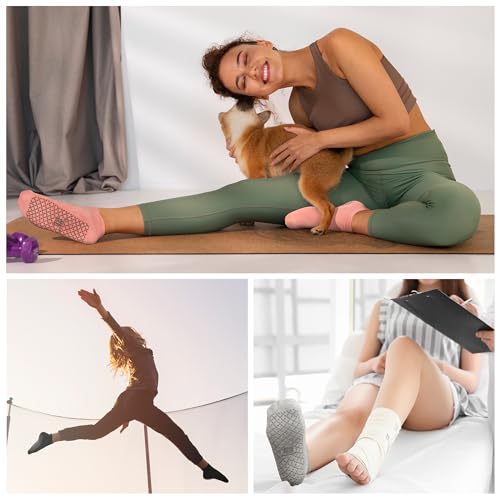 unenow Unisex Non Slip Grip Socks for Yoga Pilates Barre Home & Hospital - color: 4 Pairs-black/Light Grey/Beige/Pink, size: Small