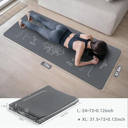 Avoalre Yoga Mat Foldable - Textured Non Slip Exercise Mat -Travel Lightweight Hot Yoga Mat with Carry Bag for Pilates & Home Workouts (72"L x 24"W x 3mm Thick) - color: Gray