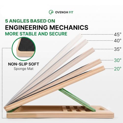 Adjustable Wooden Slant Board, Calf Stretcher for Calf Stretching, Incline Board for Ankle Mobility, Achilles Tendon, Plantar Fasciitis, Squats, Balance Training & Home Gym
