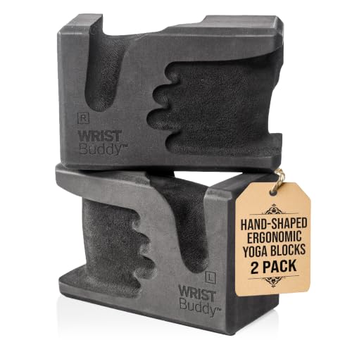 WRISTBuddy® Yoga Blocks 2 Pack, High Density Non-Slip, Hand-Shaped Design | 60% less wrist pressure —patented hand-shaped design eases wrist discomfort for yoga, Pilates, push-ups, planks & handstands. - color: Black