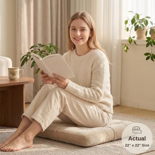 Floor Pillows for Adults Set of 2, Floor Cushions, 22 x 22 Inch, Beige - color: Beige, size: 2pack