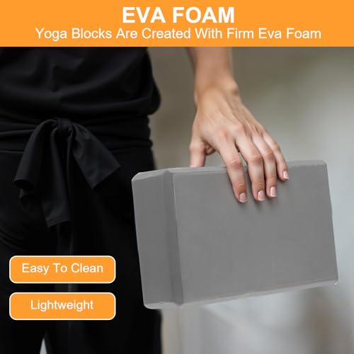 4 Pack Yoga Blocks - Premium EVA Foam Blocks for Pilates Workout, Stretching, Meditation - Yoga Brick for Flexibility, Balance, Spine Strength, Non-slip and Lightweight Exercise Blocks (Gray)