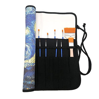 Funny live Paint Brush Holder Art Supplies, Artist Brush Holder & Storage Organizer Roll-Up Case Bag, Protect Acrylic Oil Watercolor Paintbrushes (Starry Night 20 Slot Pockets) - color: Starry Night 20 Slot Pockets