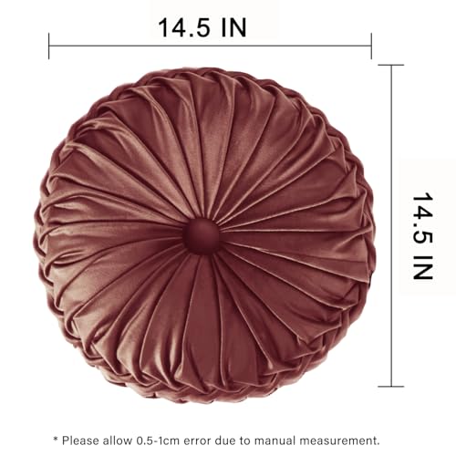 HIG Set of 2 Dusty Rose Velvet Decorative Round Pleated Throw Pillows - color: Dusty Rose
