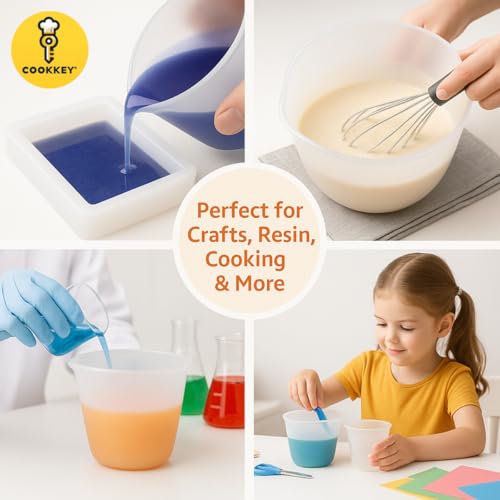 4-Pack Silicone Measuring Cups for Resin – 600ml, 350ml, 250ml Reusable Non-Stick Mixing Cups with Accurate Scale for Crafts, Baking, and DIY Projects - COOKKEY