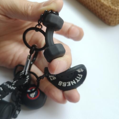 Fitness Keychain Barbell Dumbbell Keychain Bag Purse Charms Gym Lovers Fitness Enthusiast Gift Bag backpack Charms - color: Black