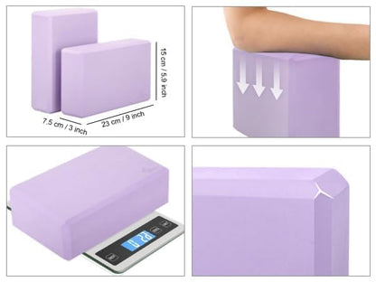 EXERZ Yoga Blocks 2 pack, Gym Blocks, Exercise Workout Fitness Bricks, Pilates Stretch Handstand Non-Slip - color: Lavender