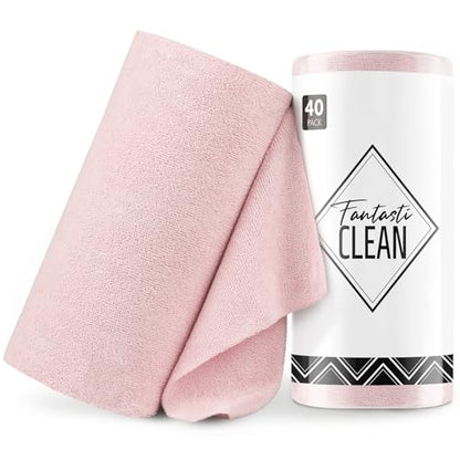 Fantasticlean Microfiber Cleaning Cloth Roll- 40 Sheets, 12" x 12" (Pink) - color: Pink, size: 40 pack