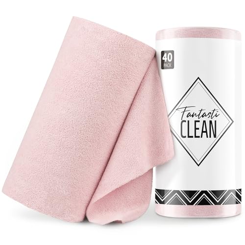 Fantasticlean Microfiber Cleaning Cloth Roll- 40 Sheets, 12" x 12" (Pink) - color: Pink, size: 40 pack