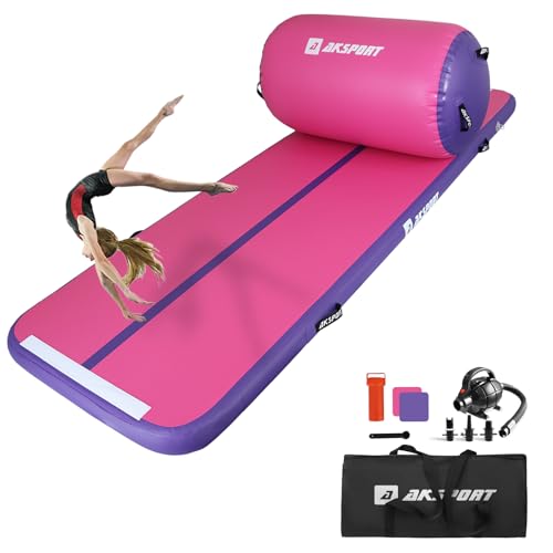 AKSPORT Air Roller Gymnastics Air Barrel for Backbends and Back Handsprings Exercise Training with Electric Air Pump for Home Use/Yoga/Cheerleading/Tumbling/Back Walkovers - color: Fuchsia, size: 118inx39.4inx4in & 39inx23.6in（Diam)
