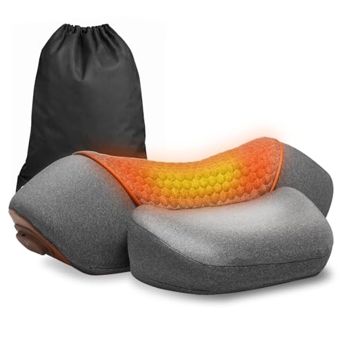 3-in-1 Neck Massager Pillow for Pain Relief Deep Tissue with Heat, Cordless & Rechargeable Massager with Traction for Neck Hump & Shoulder Comfort, Memory Foam Pillow