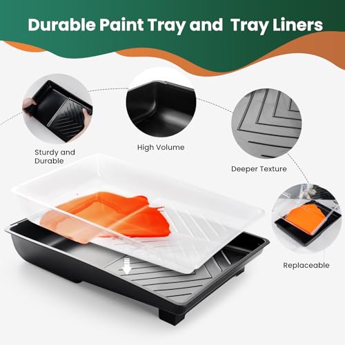 9 Pcs 6 Inch Microfiber Paint Roller Kit | 6 Pcs Microfiber Sleeves with 3/8 Inch Nap, Sturdy Roller Frame, Paint Tray & Liner Included, for Walls, Ceilings & Furniture - size: 6 Inch Paint Roller Kit, 9pcs