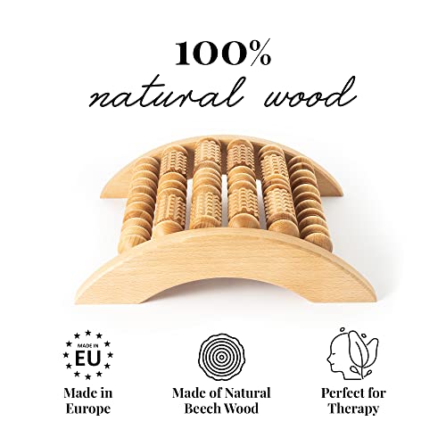 Tuuli Accessories - Wooden Foot Massager, Grooved Muscle Roller, Helps Ease Muscle Tension and Improve Blood Circulation, Natural Wood Therapy Massage Tools, 29 x 24.5 cm - size: XL