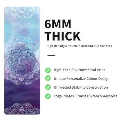 nuveti Yoga Mat Print Extra Thick TPE Non Slip Fitness Exercise Mat with Carrying Bag,72"x24" Extra Thick 6MM Exercise & Workout Mat for Yoga, Pilates Fitness and Floor Exercises - color: ManTuoLuo2