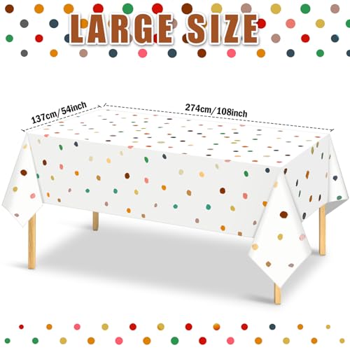 Mindsoft 3 Pcs White Boho Polka Dot Plastic Tablecloth Party | Disposable Table Covers for Birthday Wedding Celebration, Dalmatian Print Design, Easy Cleanup, Modern Art Decoration - color: White, style: Boho Polka Dot