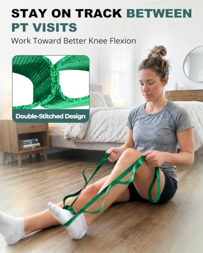 Trideer Non-Elastic Stretching Strap with Loops for Physical Therapy & Rehab, Knee Hip Leg ROM Post-Surgery, Yoga Strap for Stretching, Leg Lifter Strap Mobility Aid, Hamstring Calf Back - color: Emerald Green/75"x1"