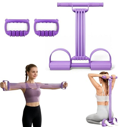 Multifunctional Pedal Resistance Band with Handles, 8-Level Adjustable Exercise Bands for Legs, Detachable TPE Workout Bands Resistance for Ab Crunch, Chest Expansion & Back Stretching - color: Purple