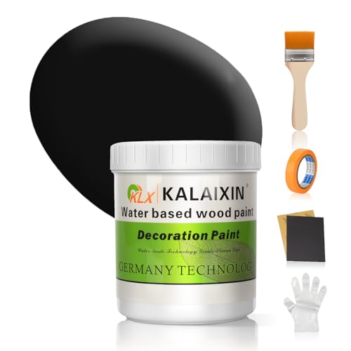 All-in-One Matte Wood Furniture Paint Kit - Non-Toxic & Odorless Water-Based Formula - No Sand/Prime/Varnish - Indoor Safe Furniture Renovation with Tools (Black,16 Oz)