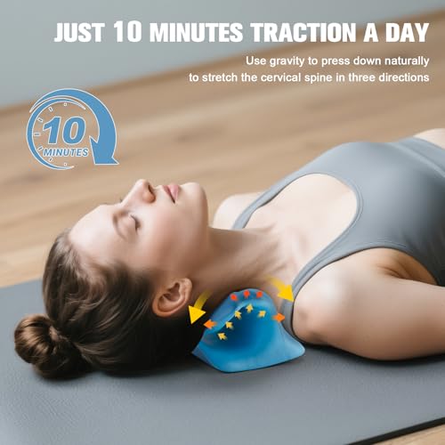 Neck Stretcher & Cervical Traction Pillow, TMJ & Shoulder Relief, Blue