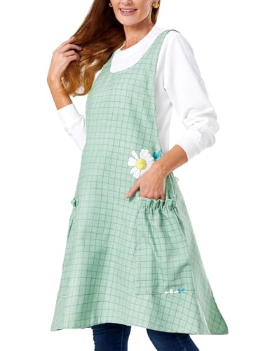 Cozy Adjustable Cross Back Aprons for Women with Pockets Cotton Linen Cooking Kitchen Baking - color: Daisy