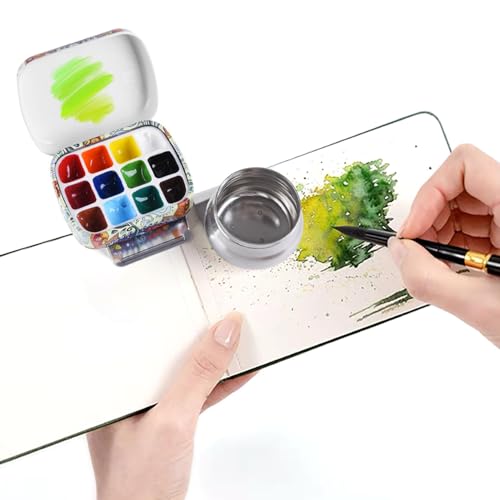 Portable Mini Tin Box 12-Well Empty Watercolor Palette Paint Mixing Tray is a Small Storage Travel Kit with Magnetic Clip and Oil Pot,Making it Outdoor Sketching and DIY Painting.Ethnic Style - color: Palettes Sets-ethnic Style