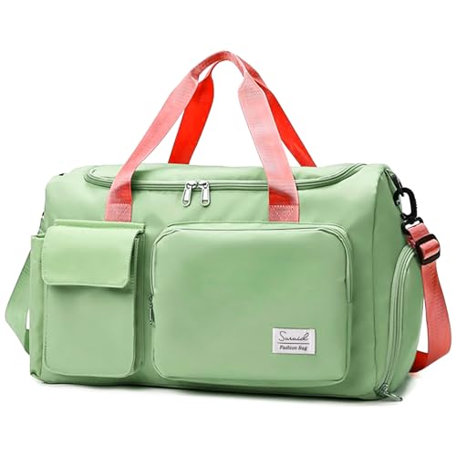 Suruid Gym Bag with Shoe Compartment, Sports Duffle Bag for Women, BPgreen - color: Birght Green Pink