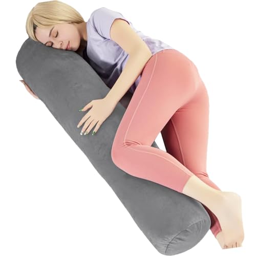 1 MIDDLE ONE Body Pillow for Adults, Bolster Pillow with Removable Velvet Cover, Long Round Pillow for Bed, 60 x 7.87 Inches, Grey - color: Grey, size: 60 inch