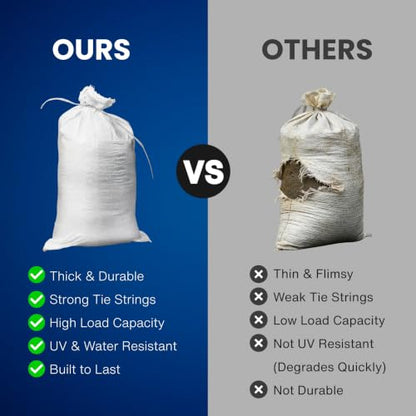 Sand Bags with Ties 14" x 26" - Sand Bags for Flooding, Woven Polypropylene Sandbags, 50 lbs Capacity, 14x26 inches, White - size: 100 Count (Pack of 1)