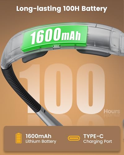 Glocusent Neck Light with Timer, 100 Hours Book Light for Bedtime Reading | Neck Reading Light, 3-Color, 5 Brightness, Bendable, Ergonomic, 1600mAh, Rechargeable, Eye Care, Sleep Aid, Travel Lock, Gift - color: Gray