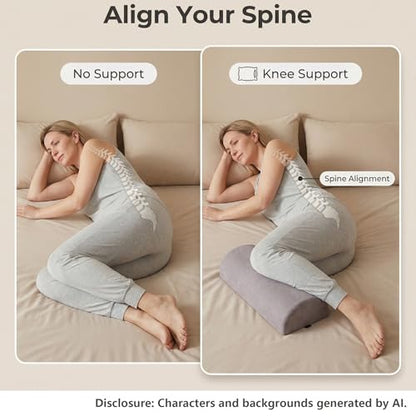 Under Knee Pillow, Half Moon Leg Pillow - Memory Foam Ergonomic Support Pillow for Side & Back Sleepers, Pain Relief & Alignment, Under Knee, Lumbar & Multi-Use Bolster Gray - size: 45X20X10CM