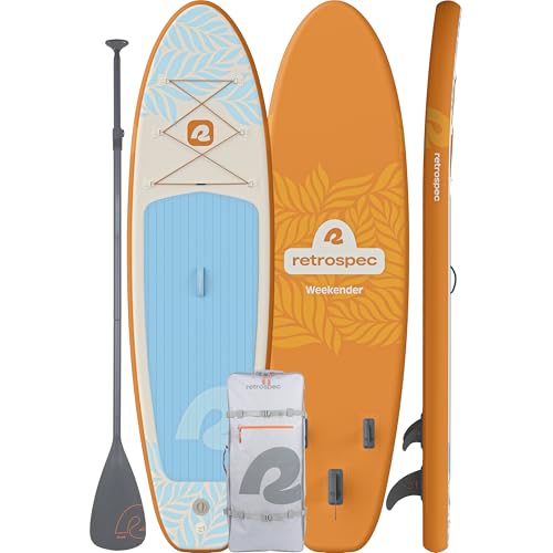 Retrospec Weekender Inflatable Stand Up Paddle Board Includes Paddle, Pump, and Accessories 10’6” Lightweight iSUP, Puncture Resistant Inflatable Paddle Board for Adults - color: Creamsicle